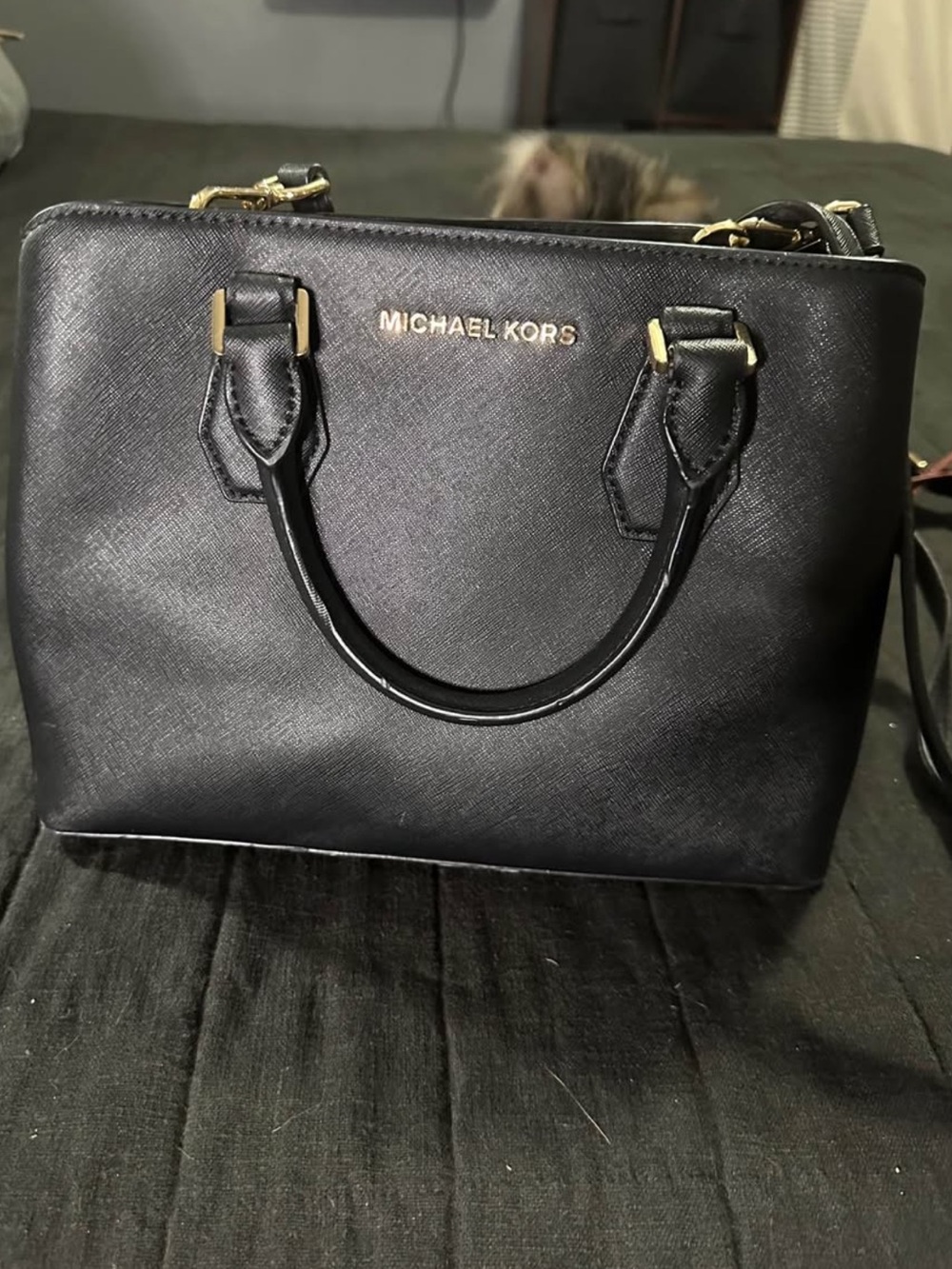 Michael Kors Black Saffiano Leather Mini Satchel with Gold Hardware
